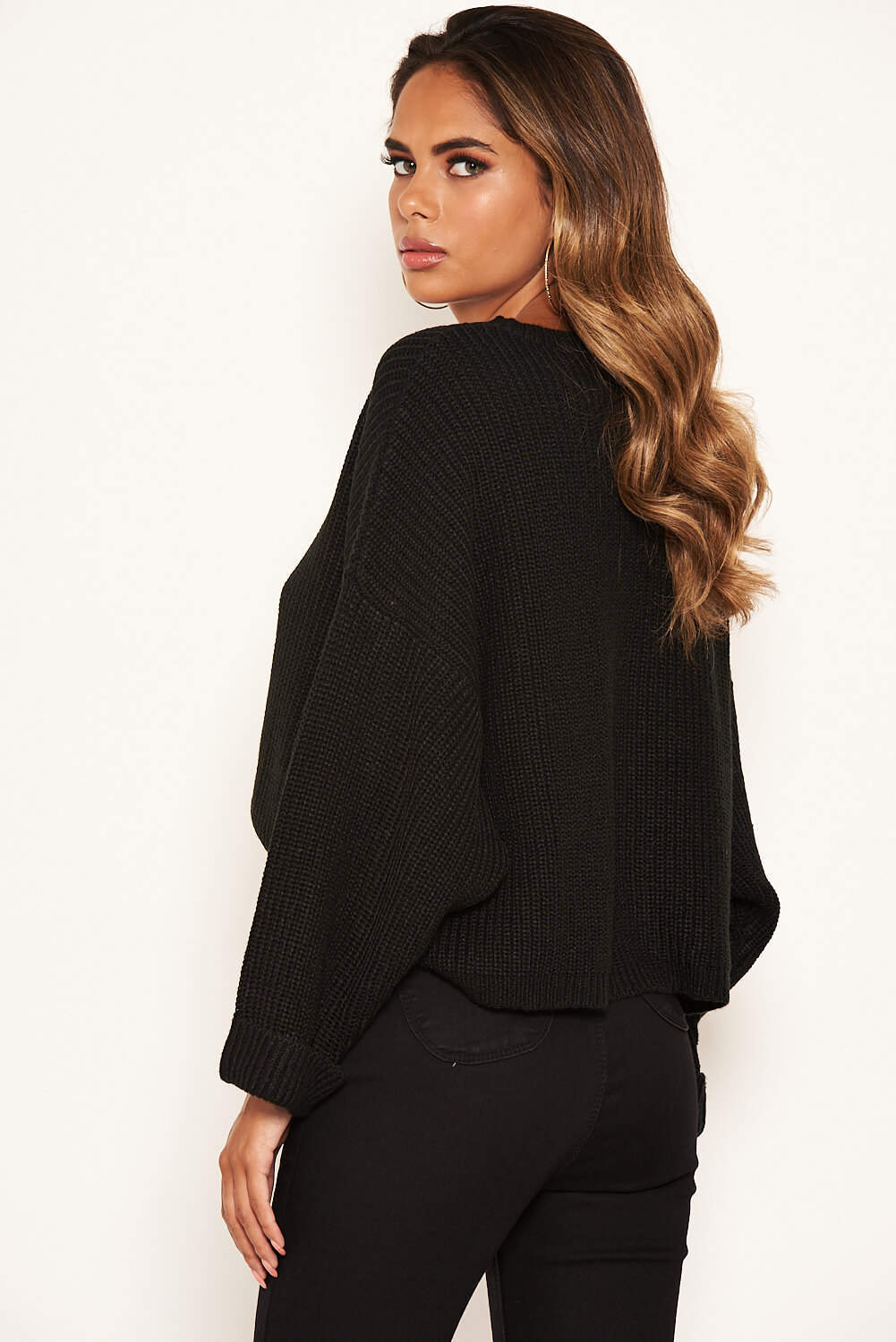 Kikodress - Black Wide Sleeve Cropped Knit Jumper