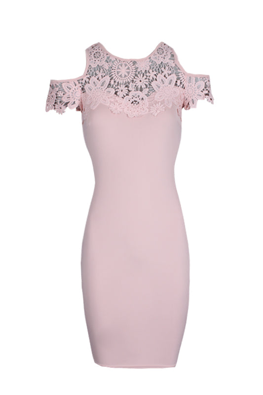 Kikodress - Pink Cold Shoulder Crochet Dress