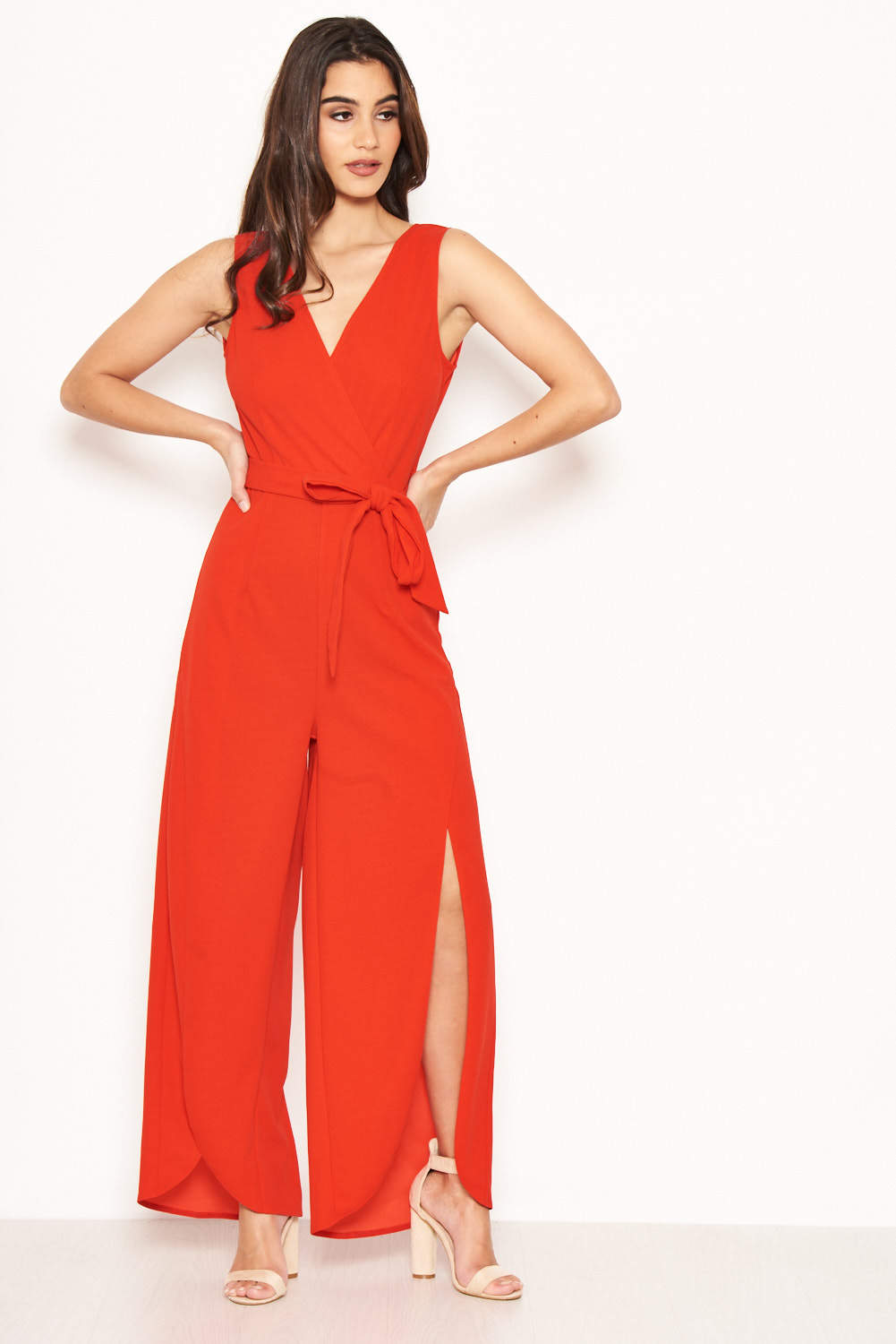 Kikodress - Red Split Leg Jumpsuit
