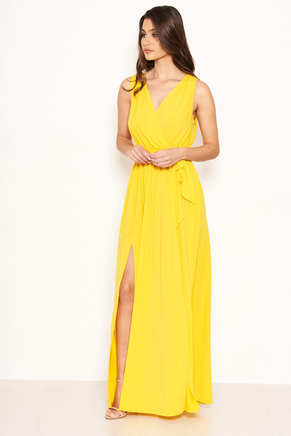 Kikodress - Yellow Wrap Front Maxi Dress