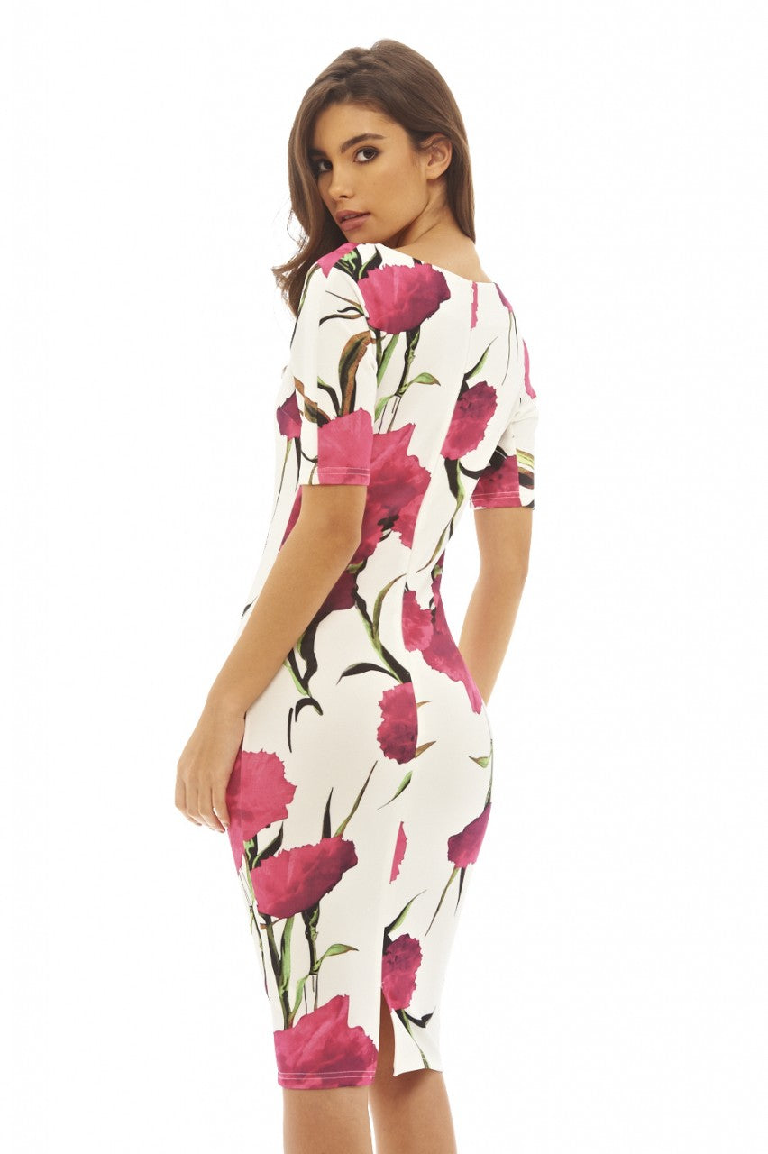 Kikodress - Short Sleeved Floral Midi Dress