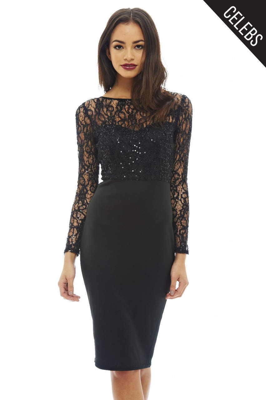 Kikodress - Sequin Top Bodycon Midi Dress