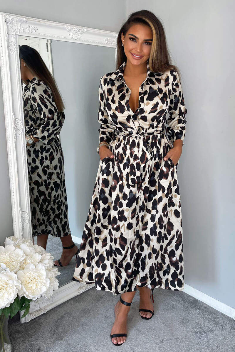 Kikodress - Leopard Print Button Up Midi Dress