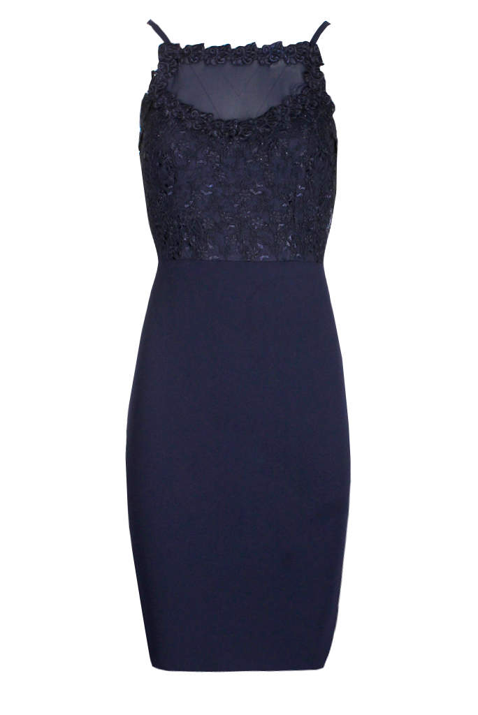 Kikodress - Navy Mesh Embroidered Midi Dress