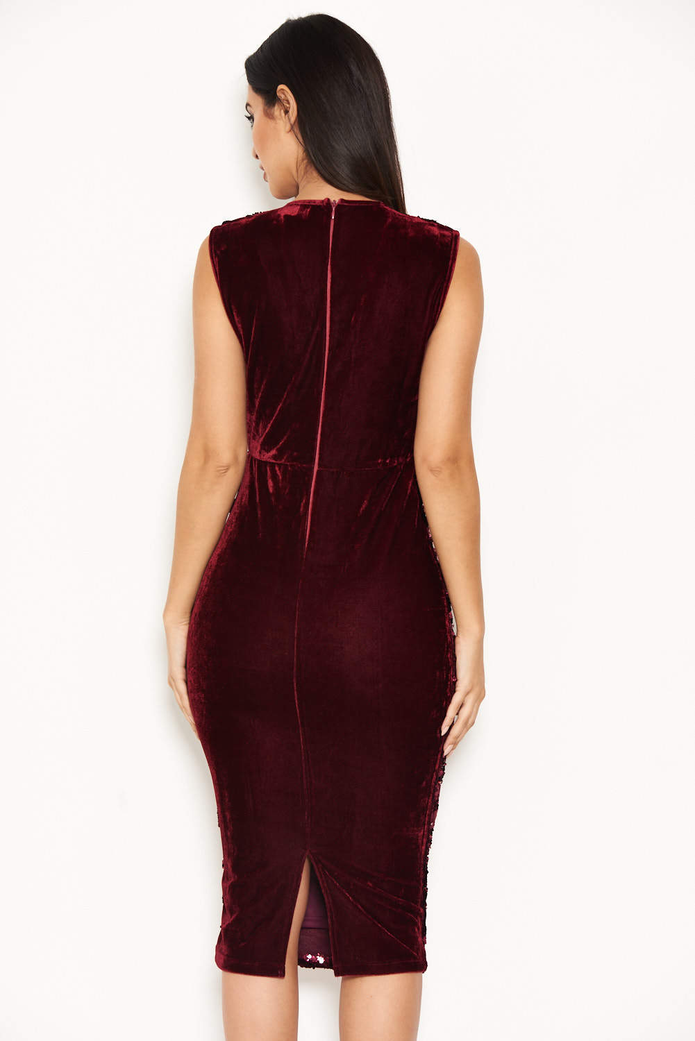 Kikodress - Plum Sequin Velvet Midi Dress