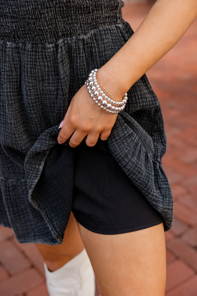 Nashville Nights Black Acid Wash Smocked Dress