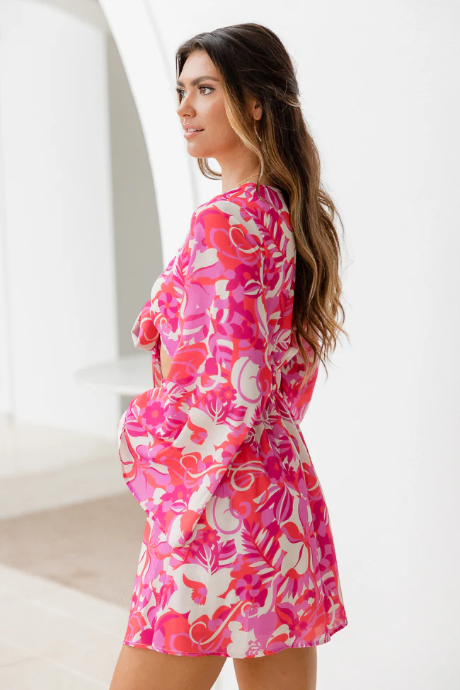 Taking Sides In Fierce Floral Tie Front Dress