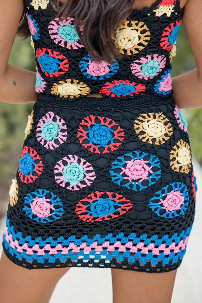 Bold Vision Black Multi Crochet Knitted Set