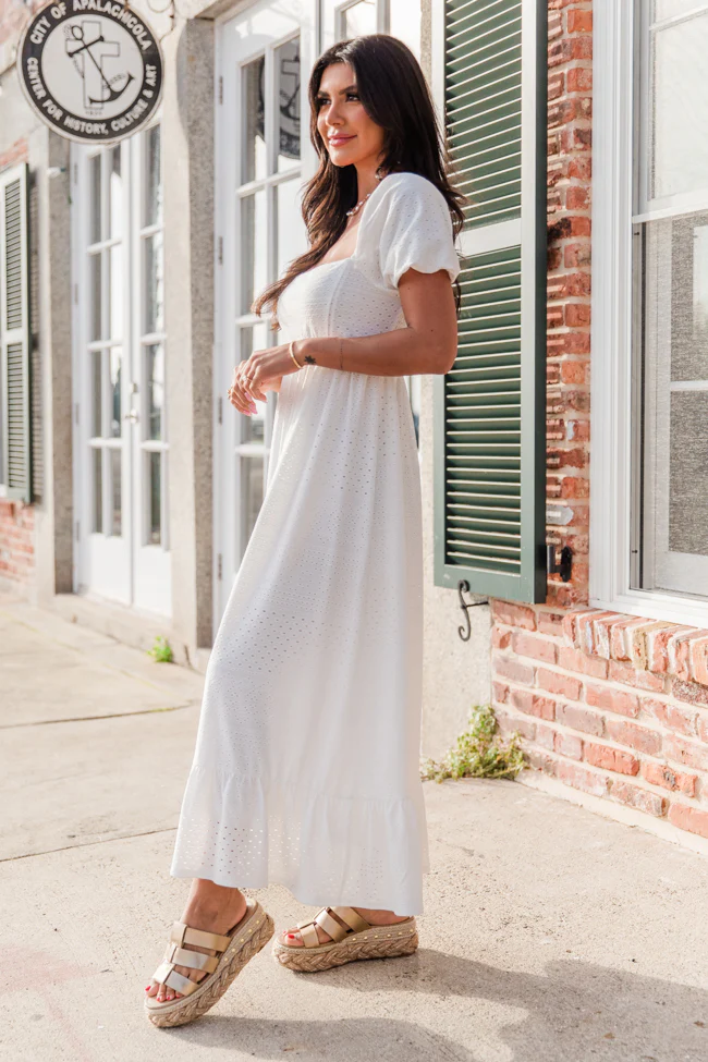 Just An Idea White Square Neck Eyelet Dress