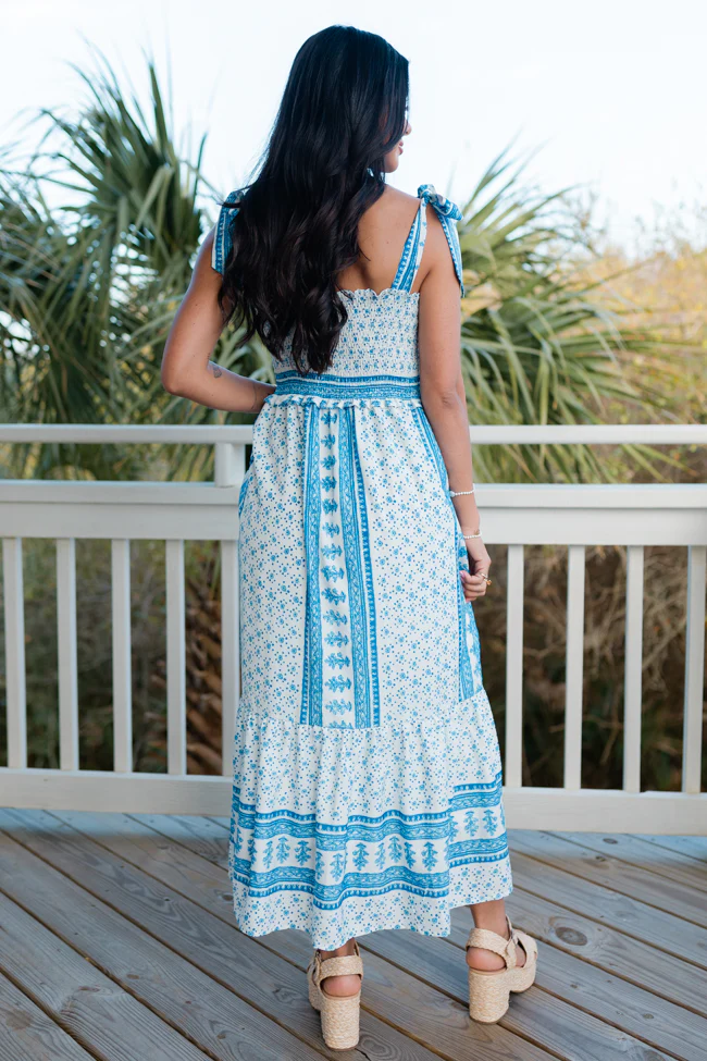 I Still Believe Blue and White Tie Strap Printed Dress