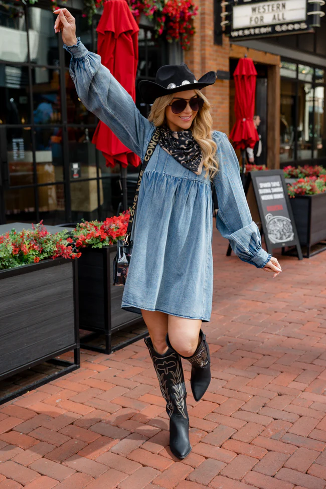 Big City Dreams Blue Denim Square Neck Dress