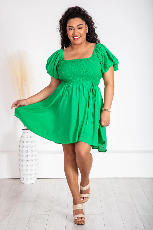 Gentle Touch Kelly Green Puff Sleeve Mini Dress