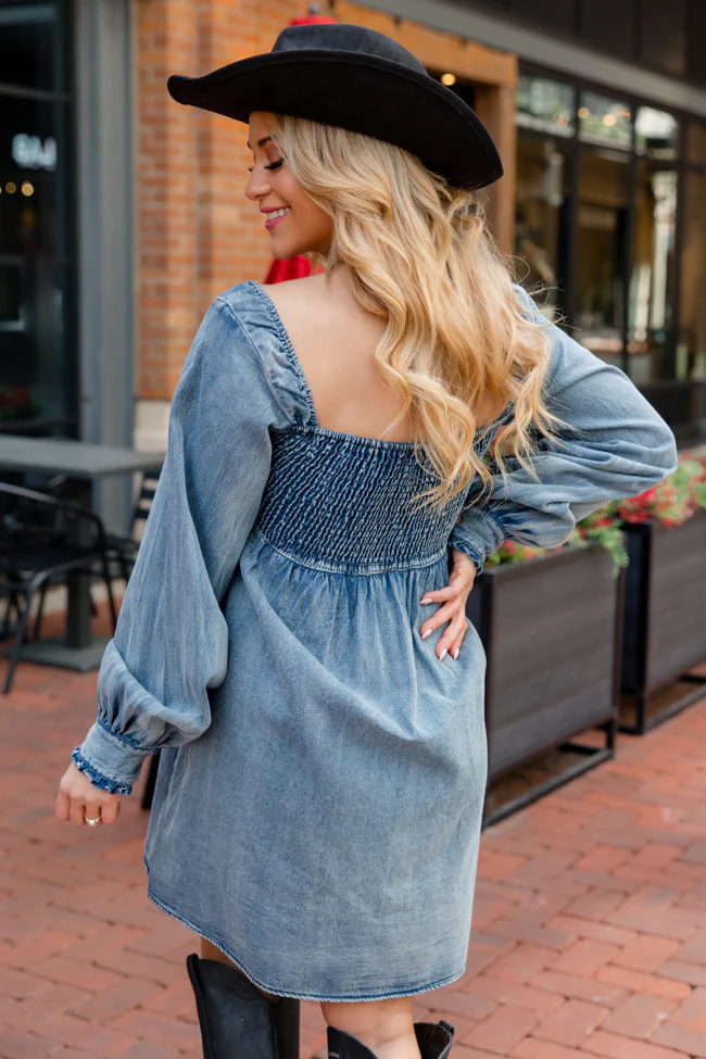 Big City Dreams Blue Denim Square Neck Dress
