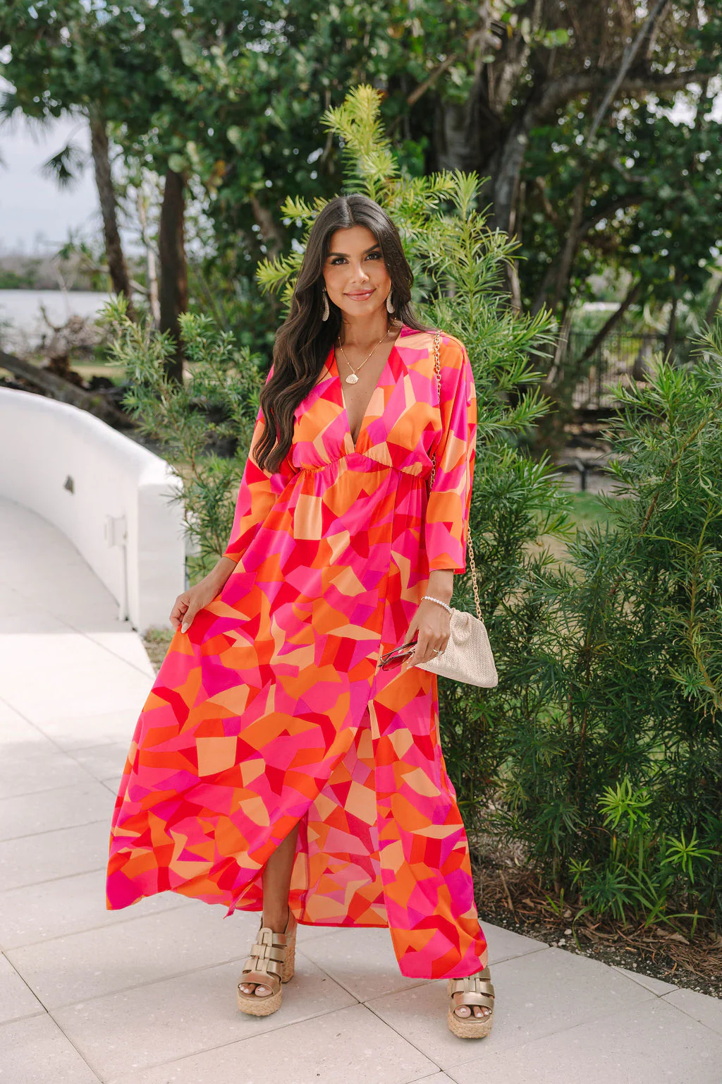 Where We Met in Serene Sunset Printed Woven Maxi Dress
