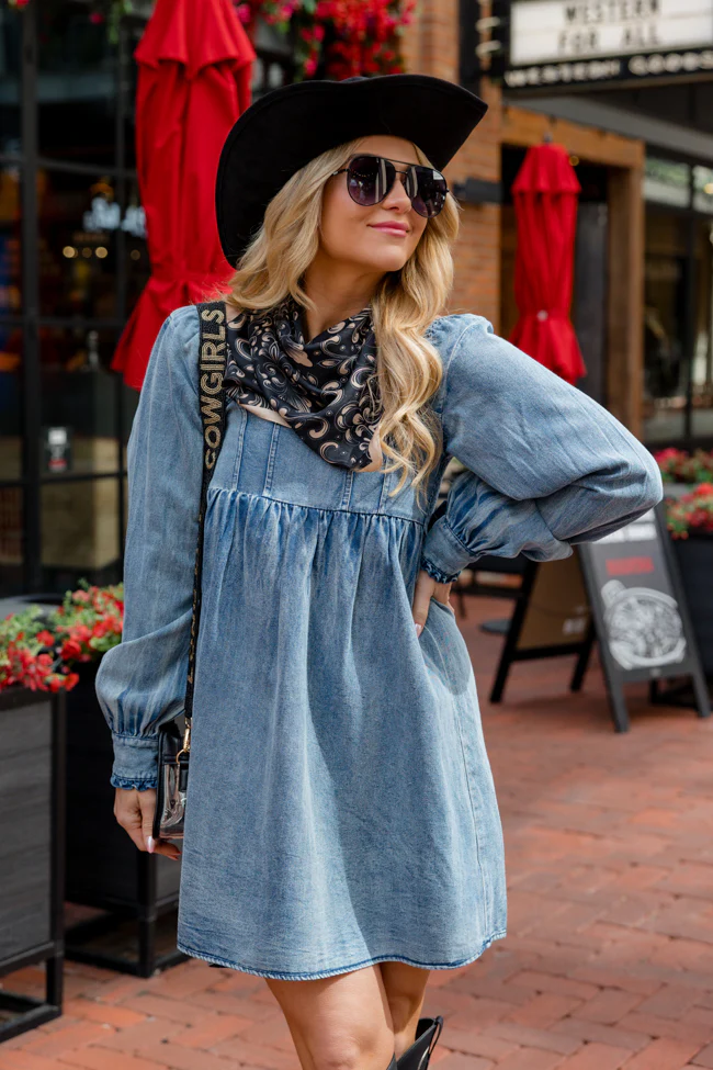 Big City Dreams Blue Denim Square Neck Dress