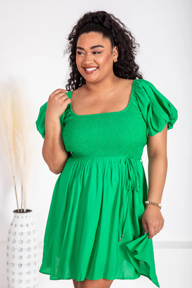 Gentle Touch Kelly Green Puff Sleeve Mini Dress