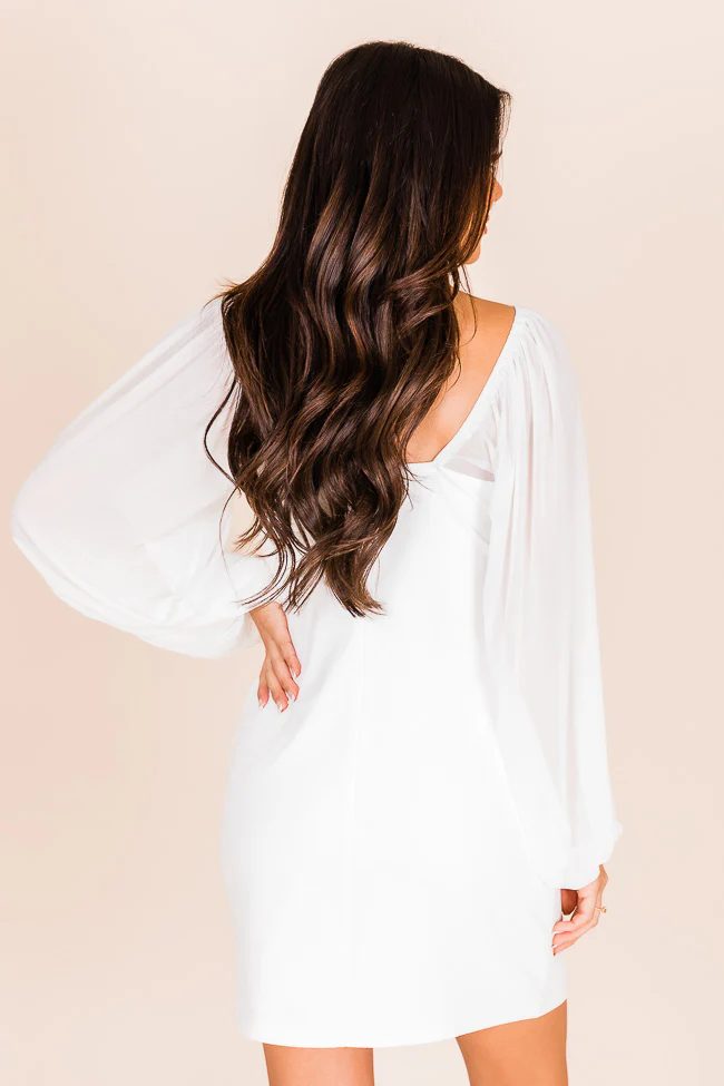 Last Fling White Sheer Sleeve Mini Dress