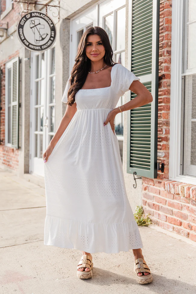Just An Idea White Square Neck Eyelet Dress