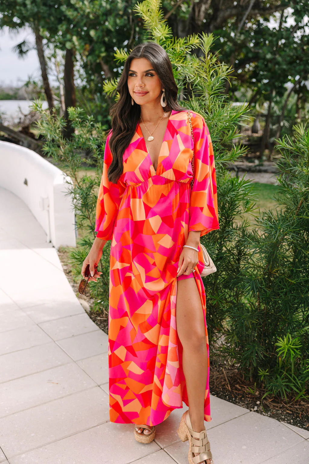 Where We Met in Serene Sunset Printed Woven Maxi Dress