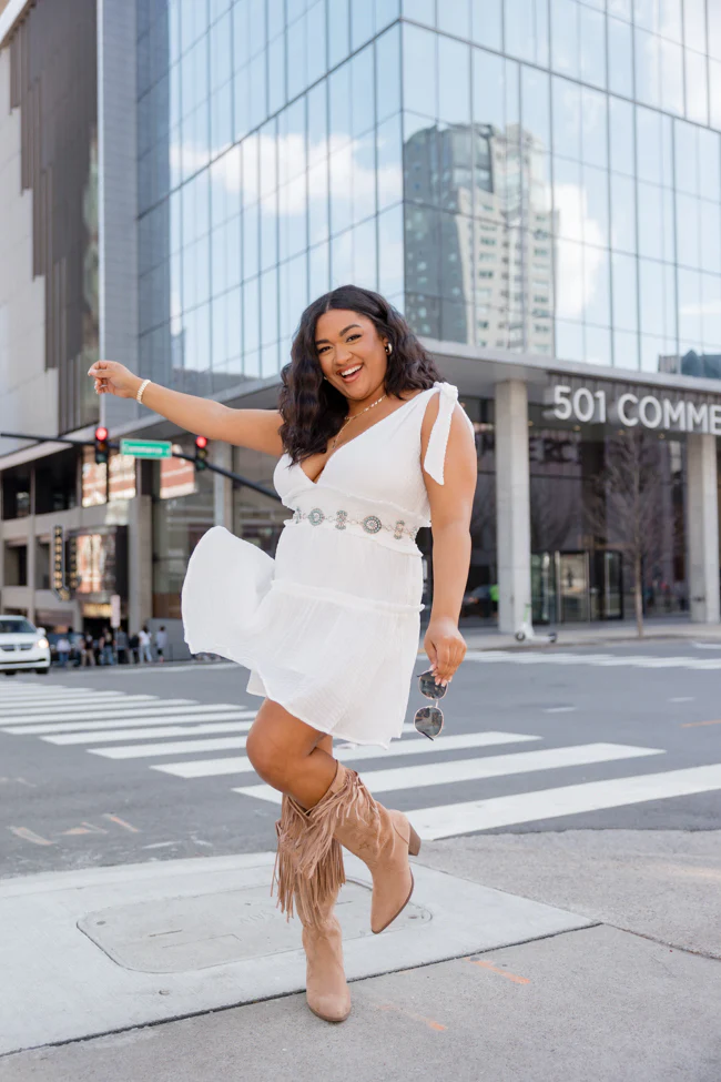 Secret Crush White Tie Shoulder V-Neck Dress