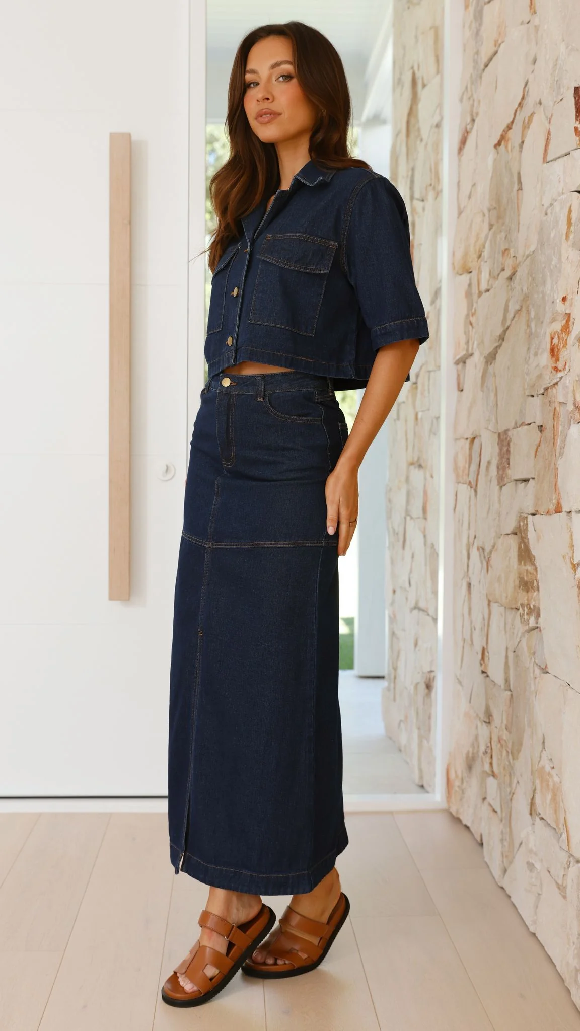 Kaili Button Up Cropped Shirt - Indigo Denim