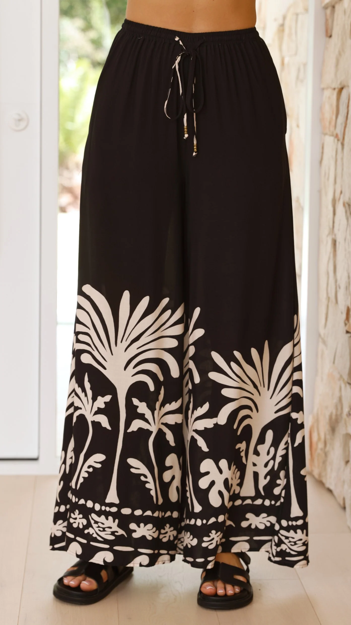 Noir Palm Wide Leg Pants - Black