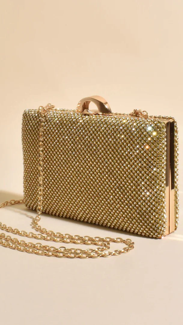 Mariah Diamante Structured Clutch - Gold