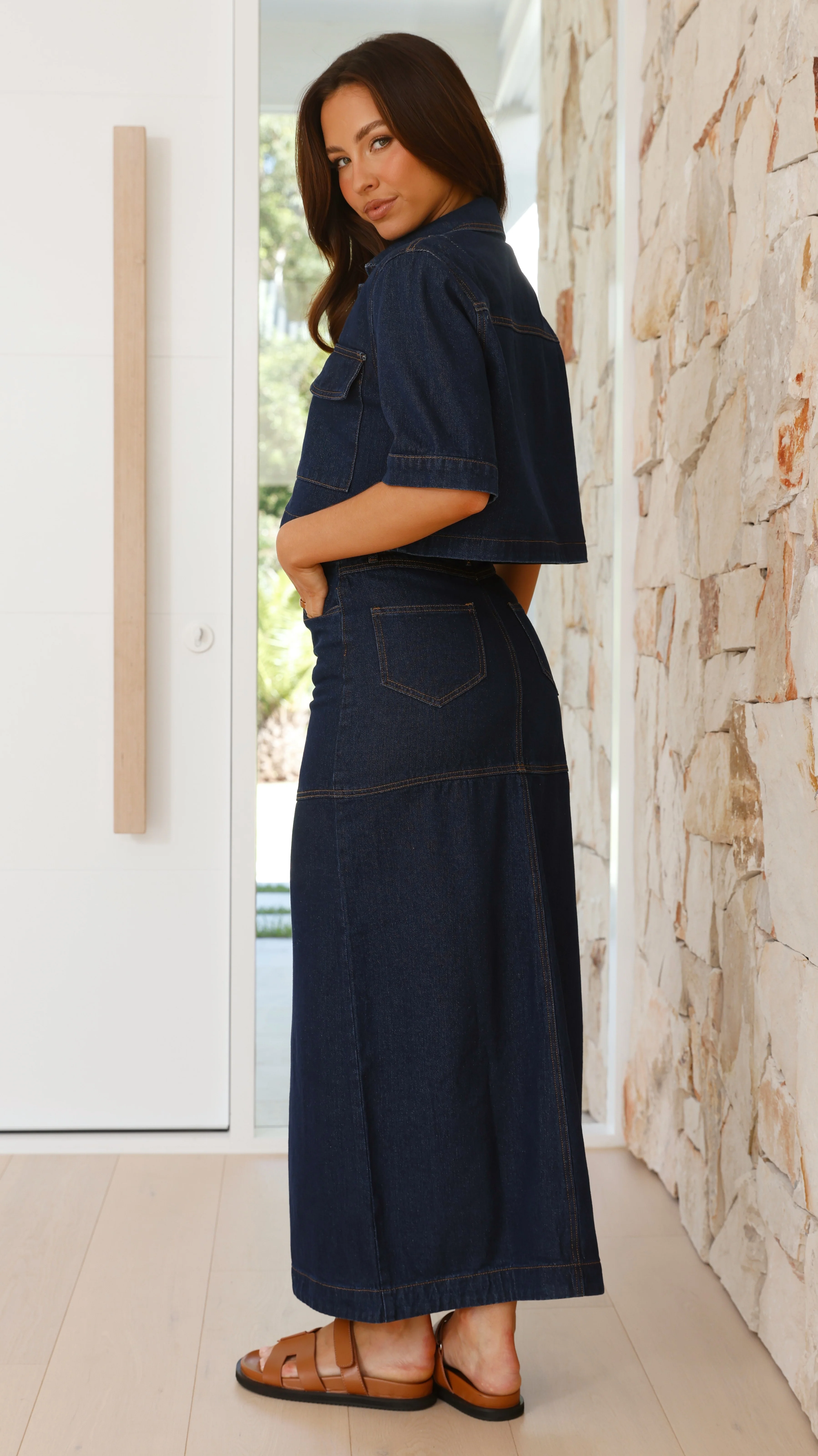 Kaili Button Up Cropped Shirt - Indigo Denim