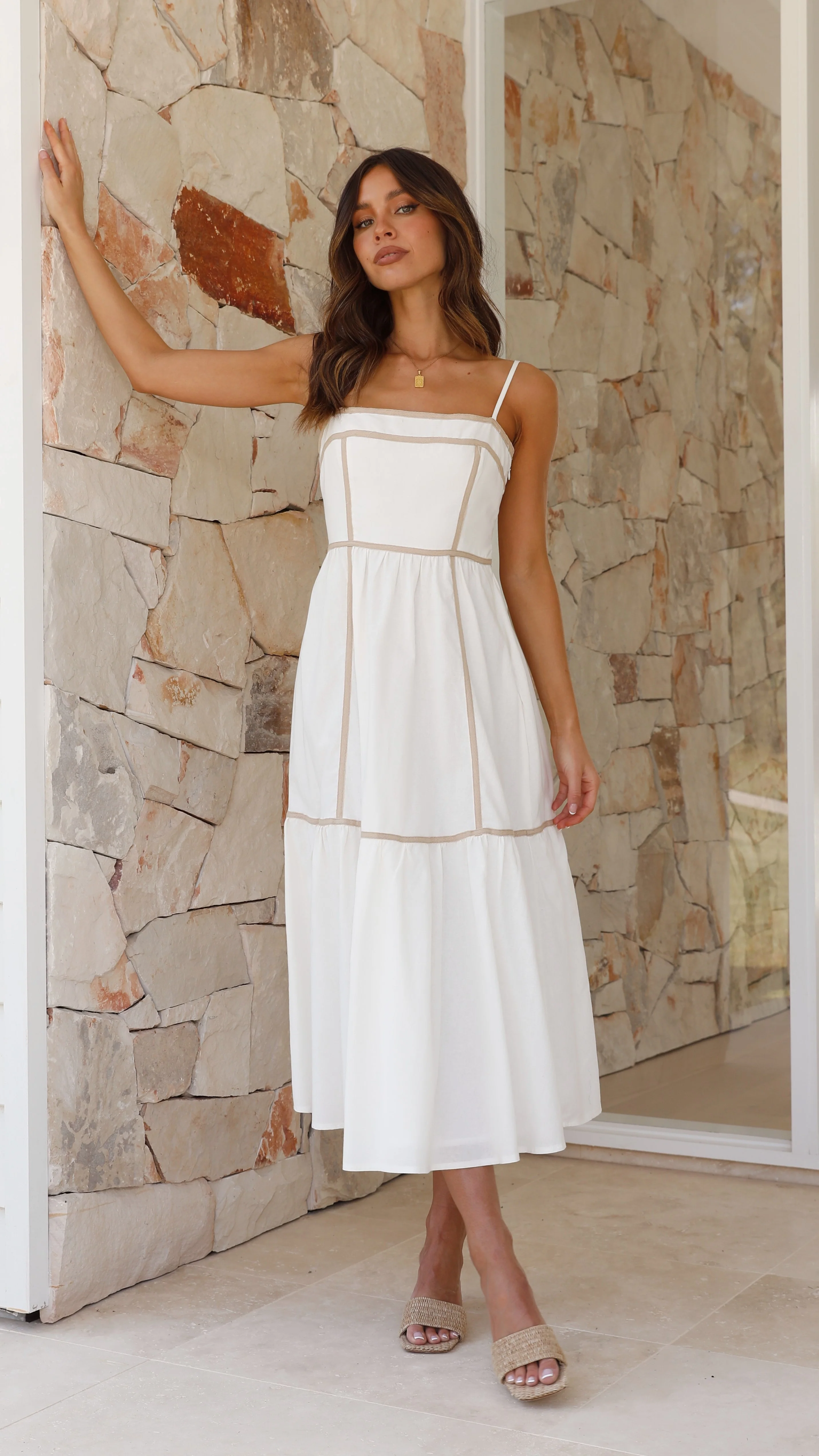 Baina Midi Dress - White / Beige
