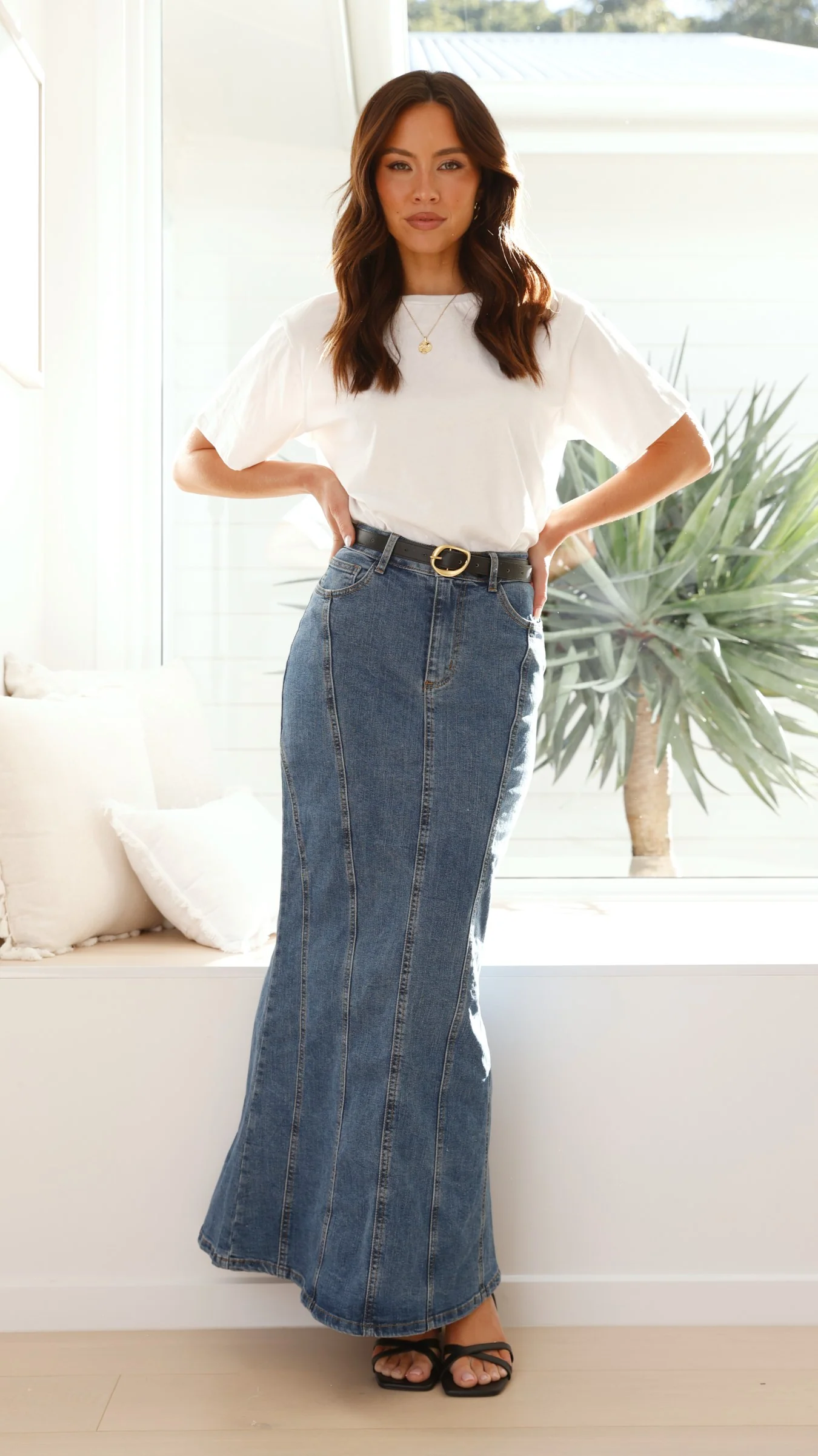 Penelope Denim Maxi Skirt - Mid Wash