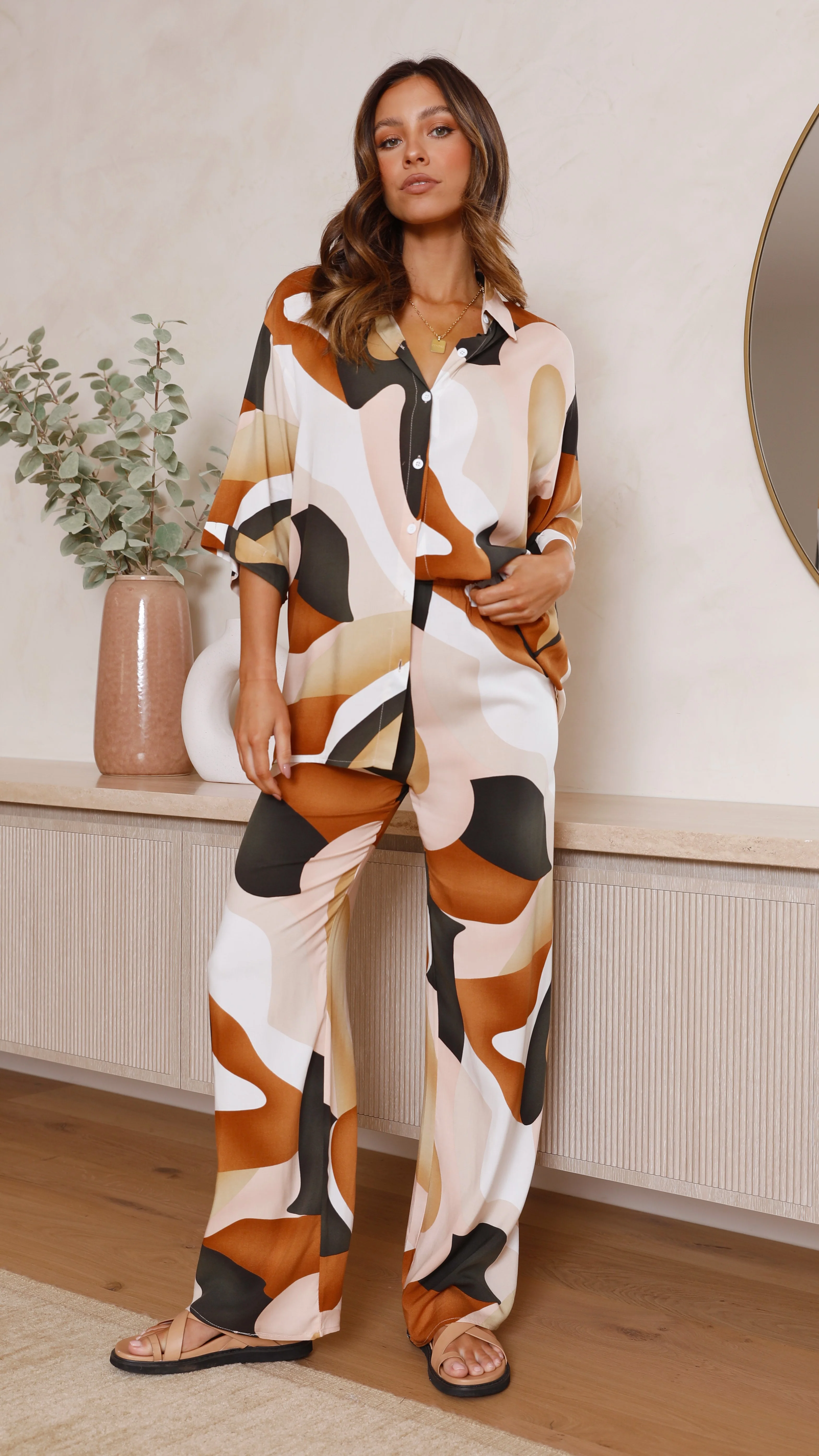 Bailie Shirt and Pants Set - Brown/Orange
