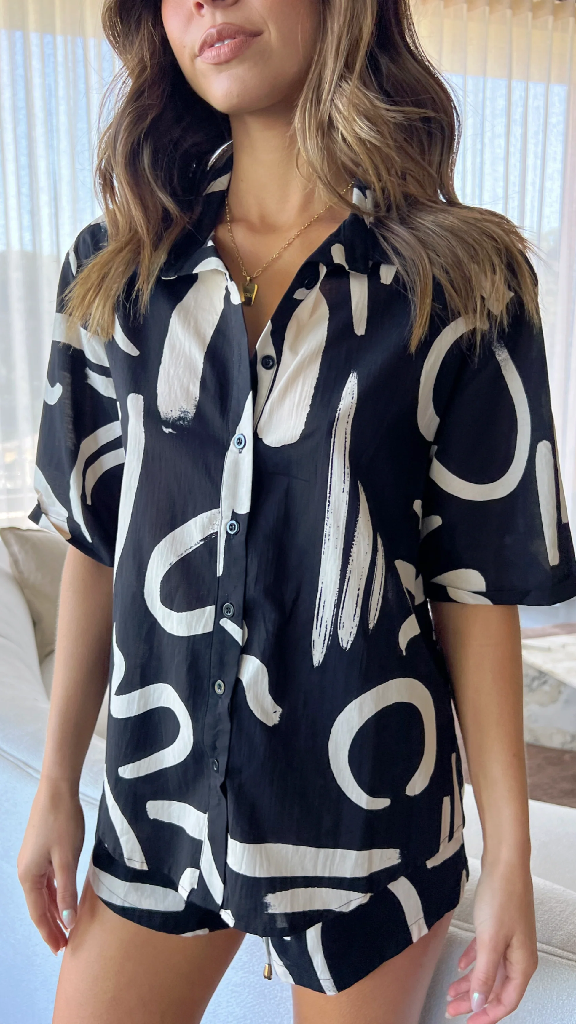 York Button Up Shirt - Black/Sand