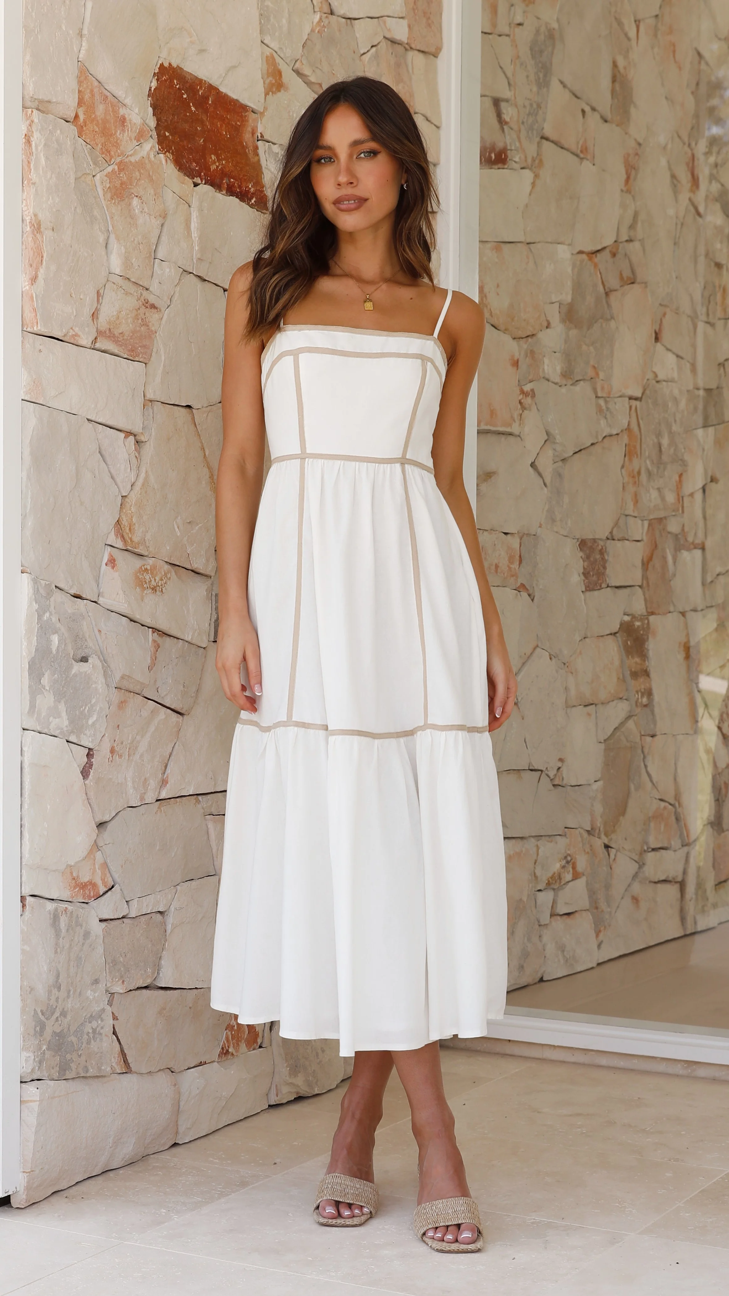 Baina Midi Dress - White / Beige