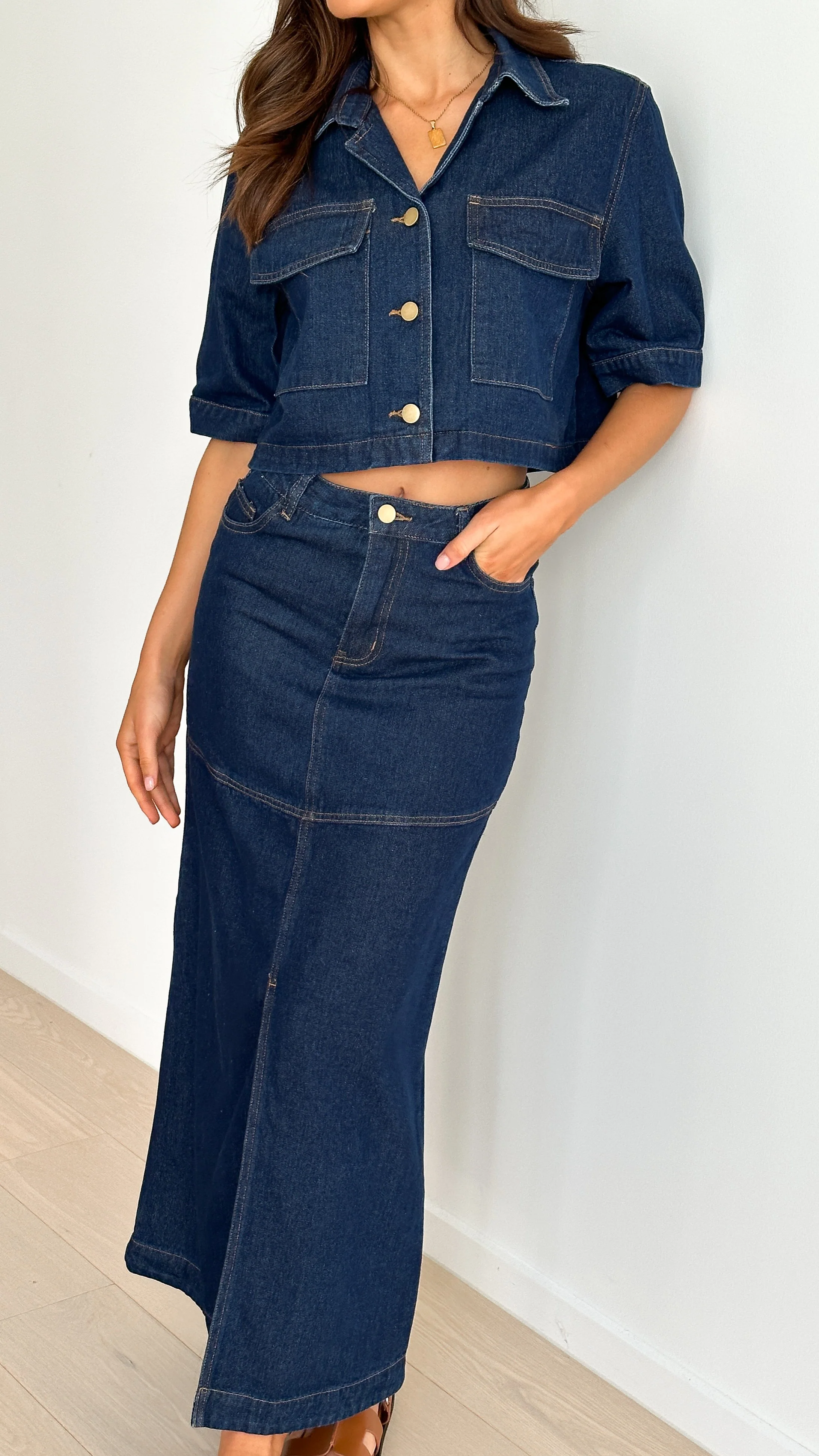 Kaili Button Up Cropped Shirt - Indigo Denim