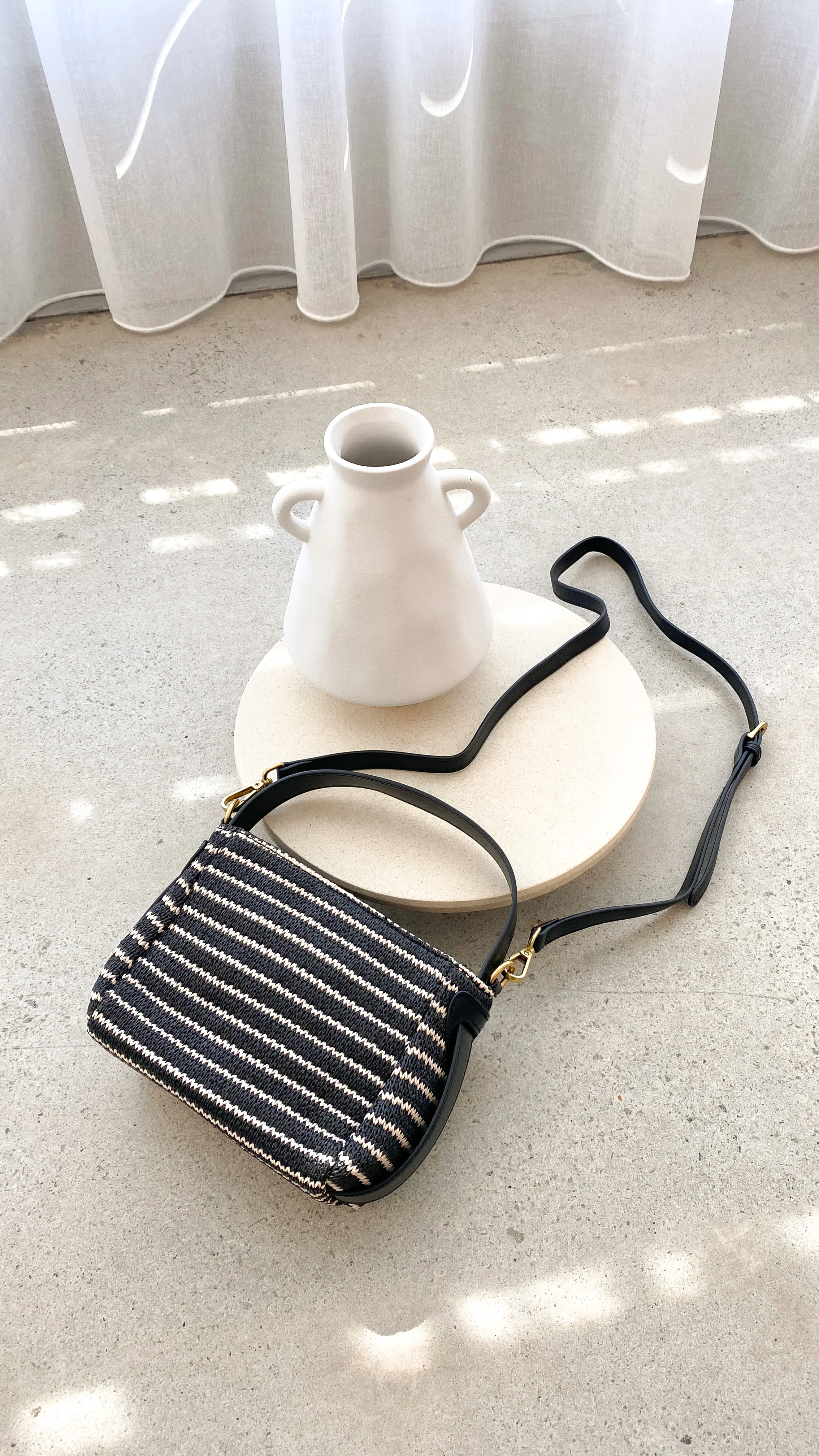 Lottie Woven Mini Handbag - Black/Natural