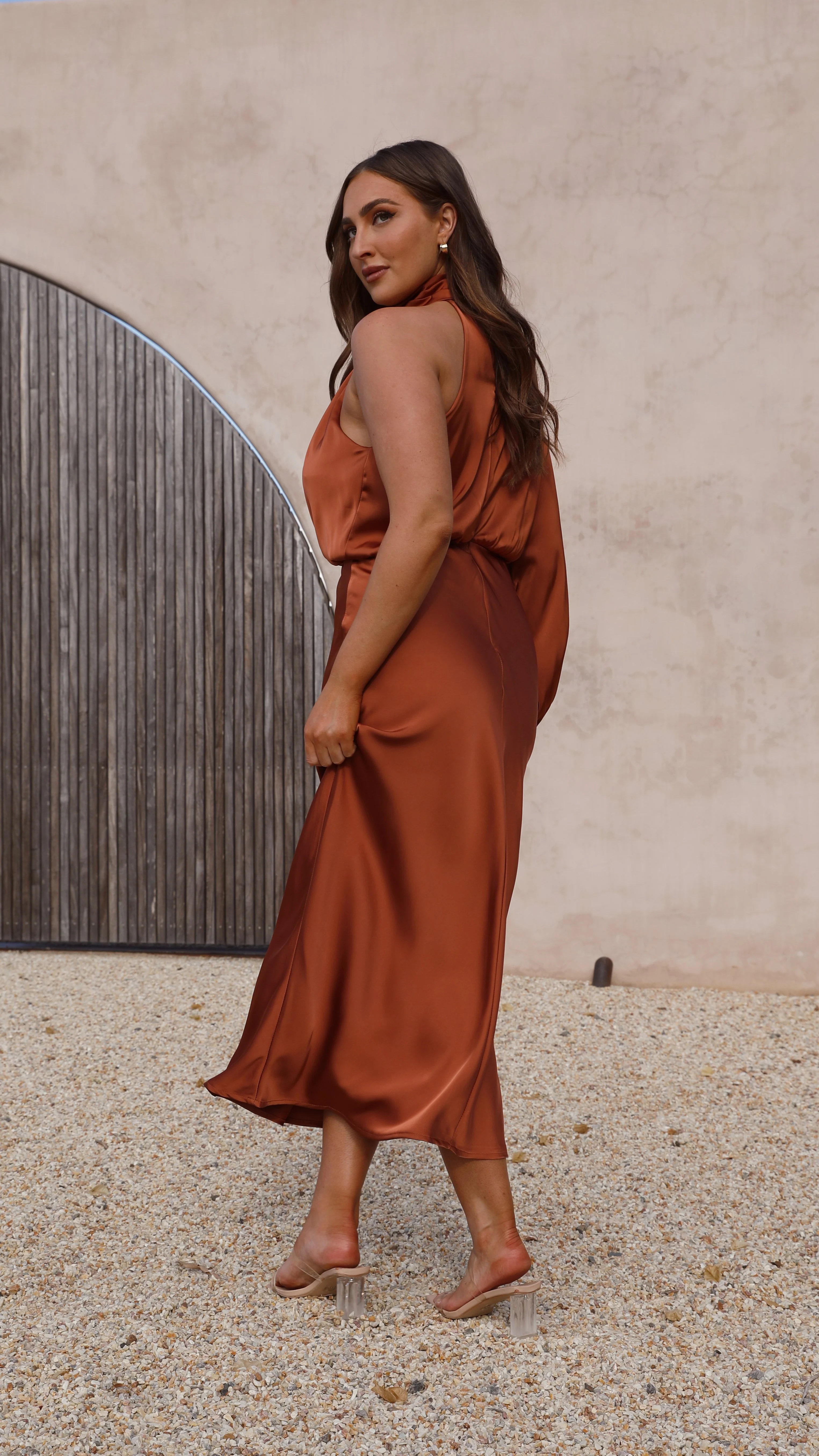 Esther One Shoulder Long Sleeve Dress - Copper