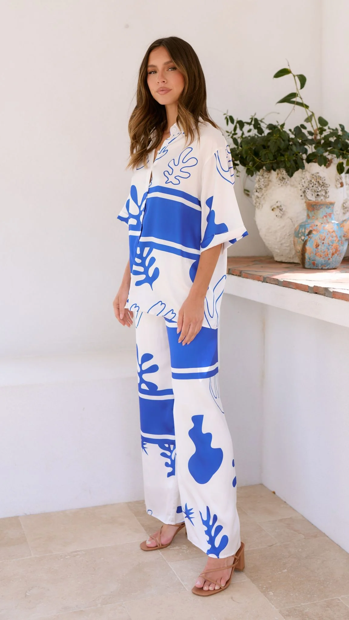 Bailie Shirt and Pants Set - White/Blue