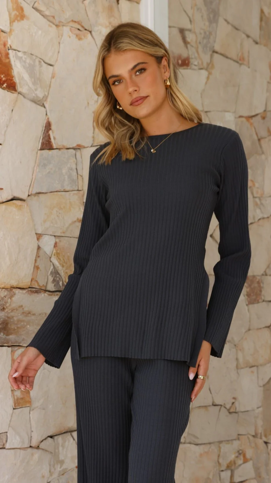 Laisha Long Sleeve Top - Charcoal