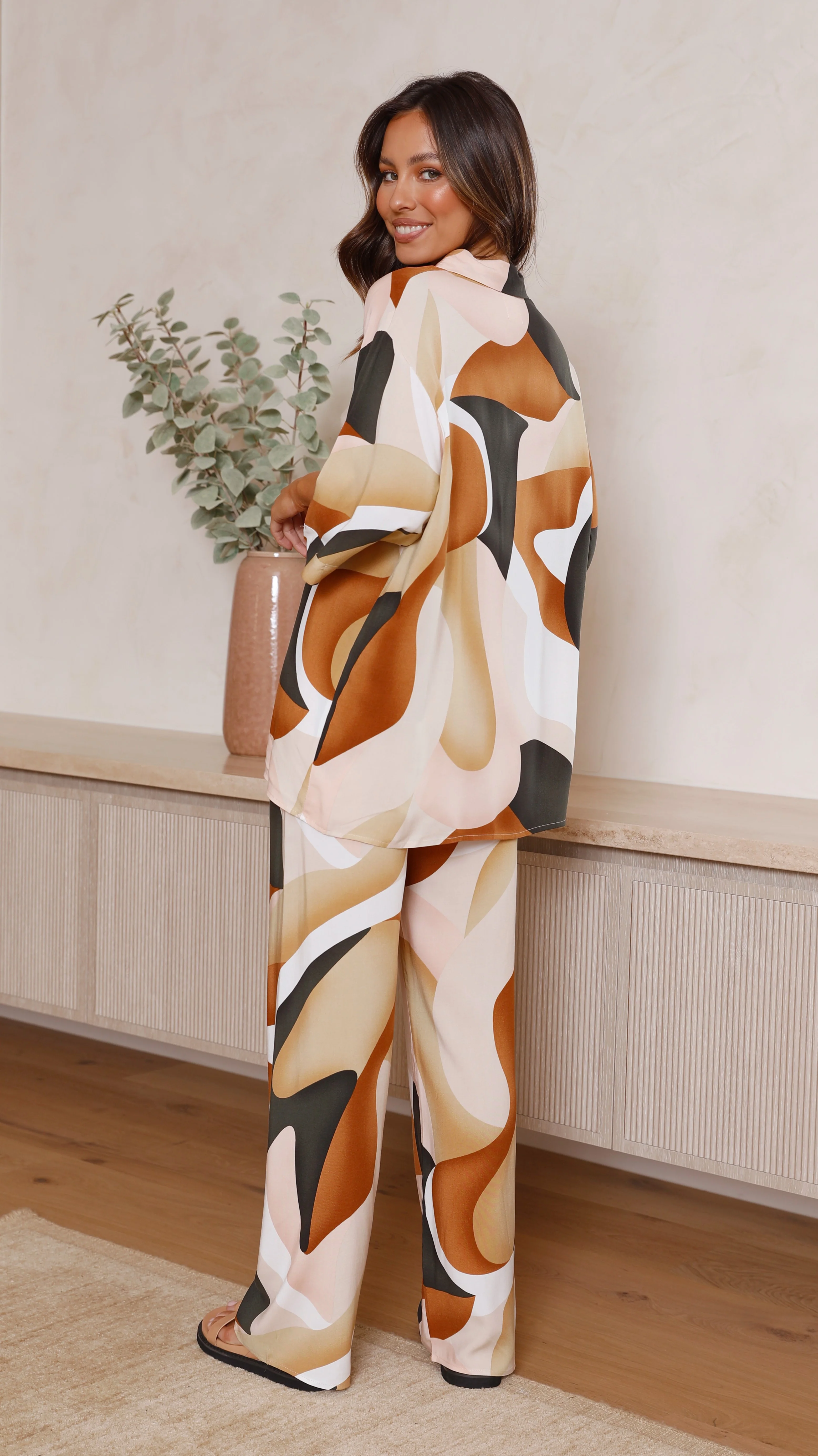 Bailie Shirt and Pants Set - Brown/Orange