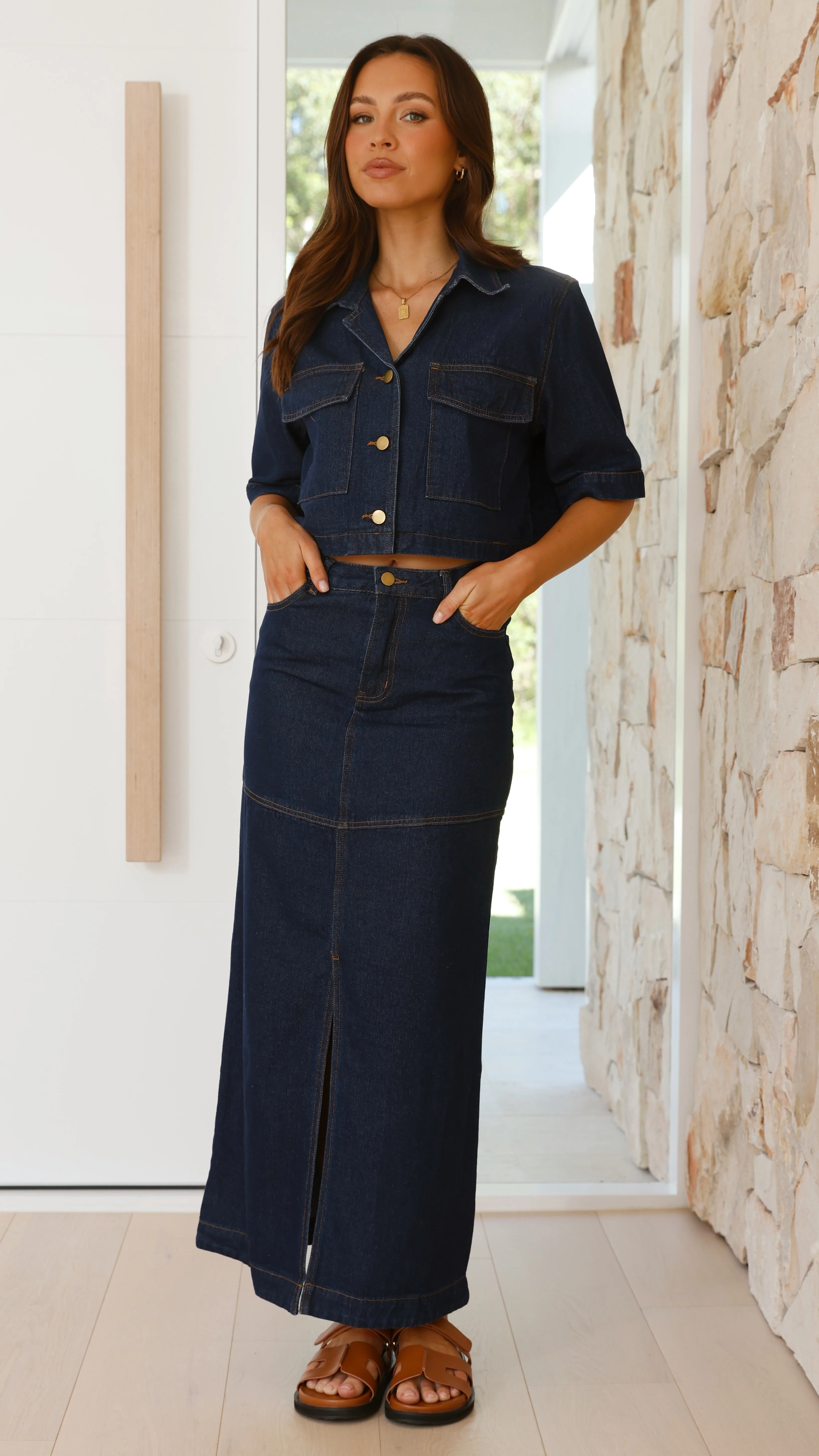 Kaili Button Up Cropped Shirt - Indigo Denim