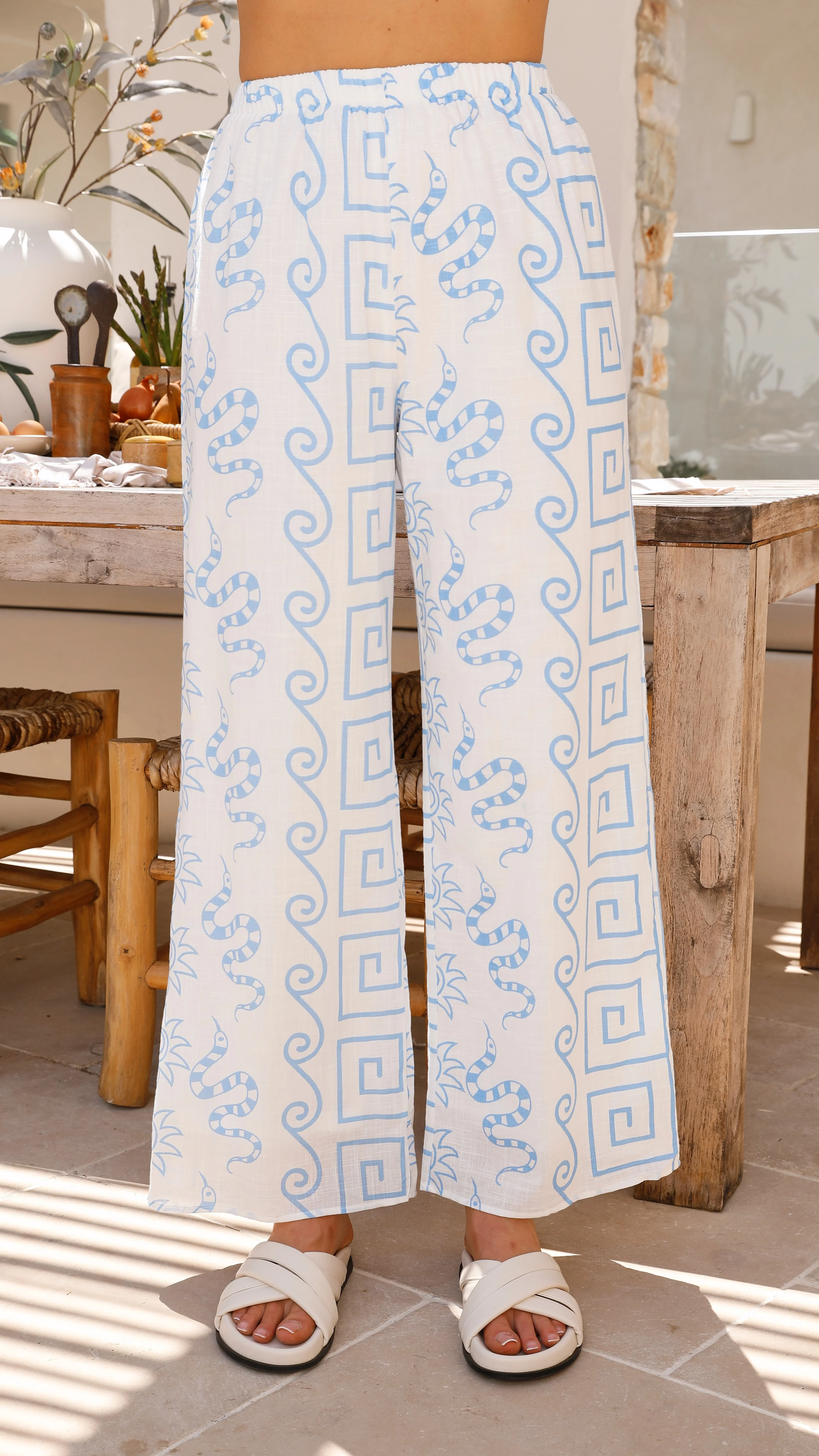 Cleo Button Up Shirt and Pants Set - White/Blue