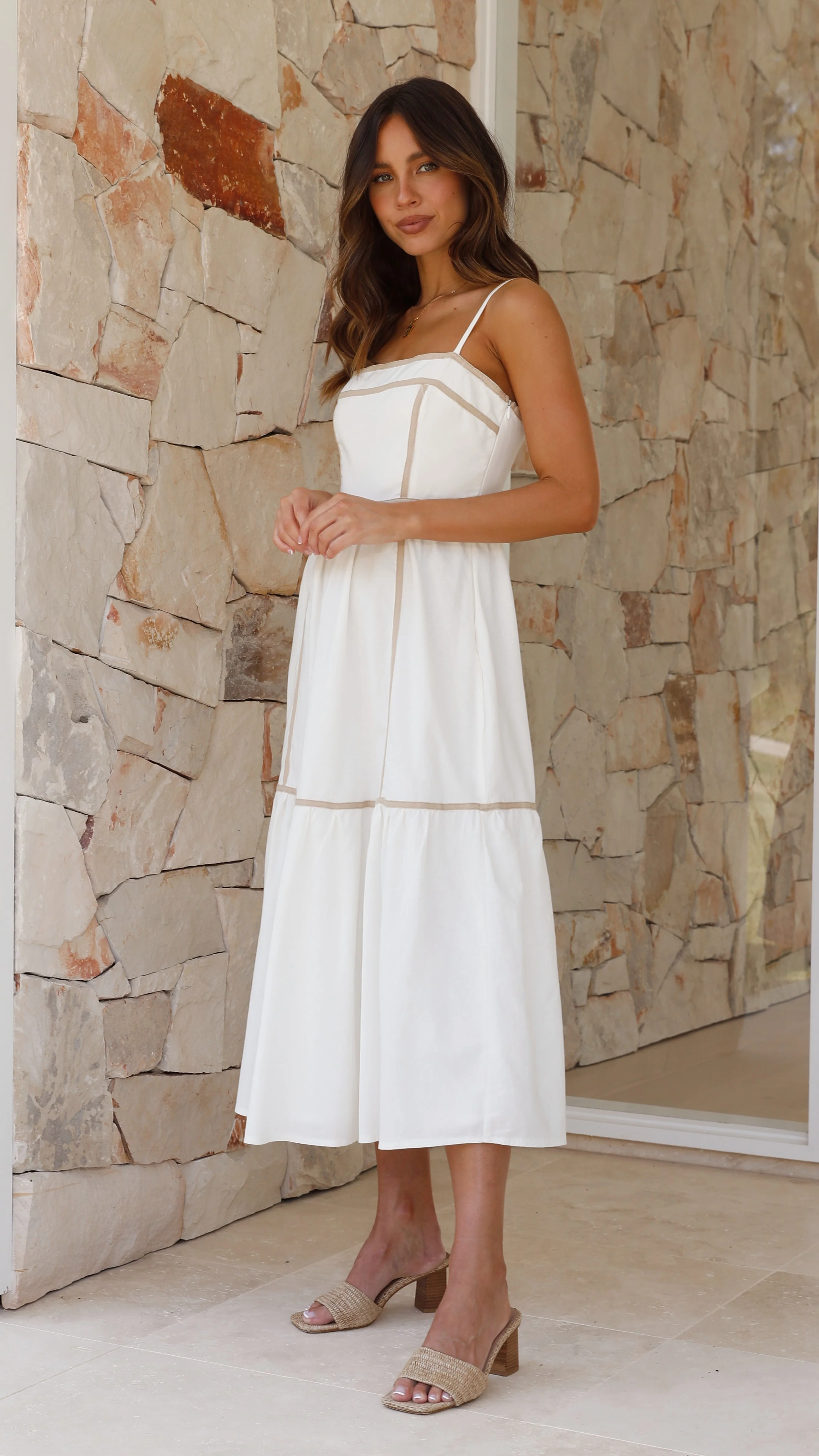 Baina Midi Dress - White / Beige