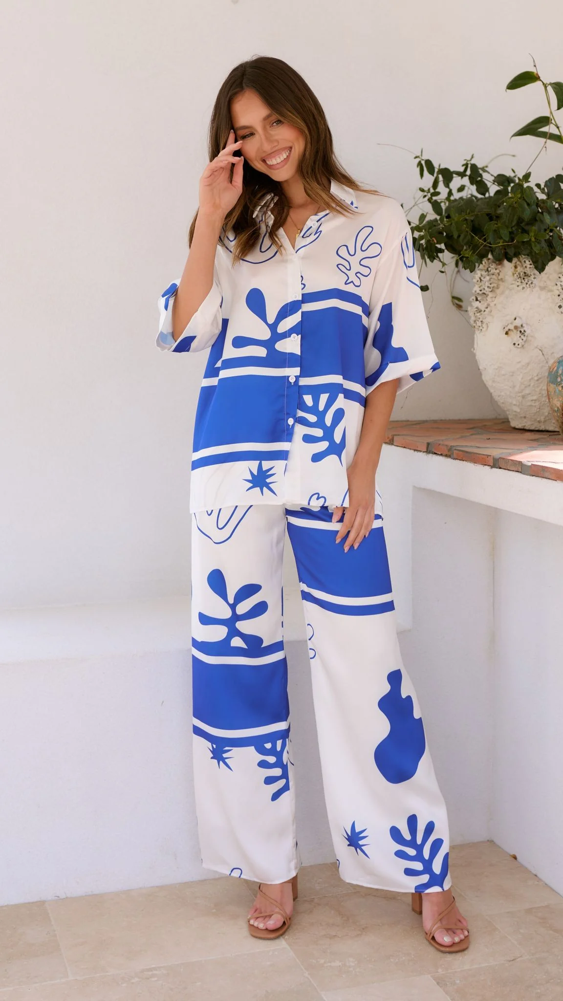 Bailie Shirt and Pants Set - White/Blue