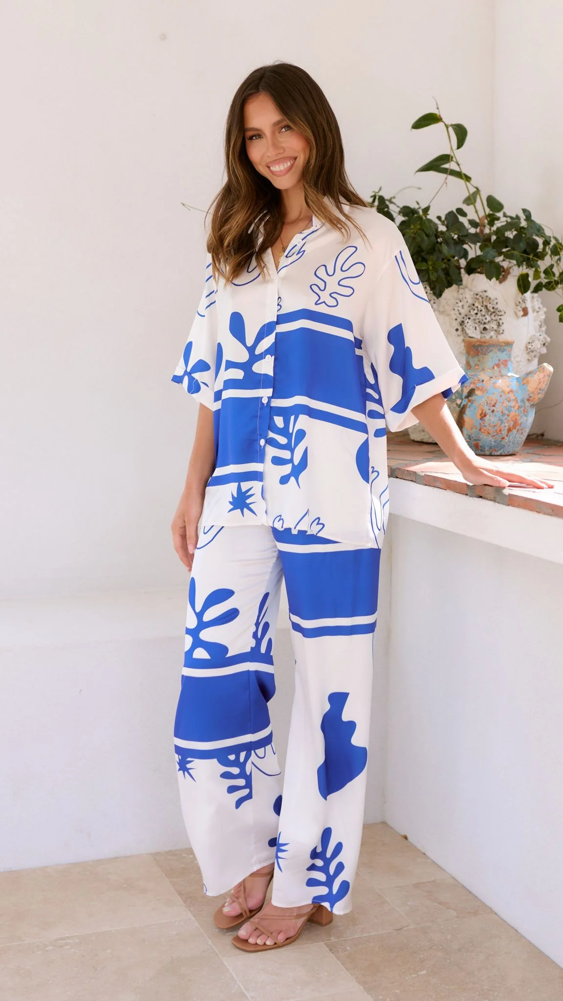 Bailie Shirt and Pants Set - White/Blue