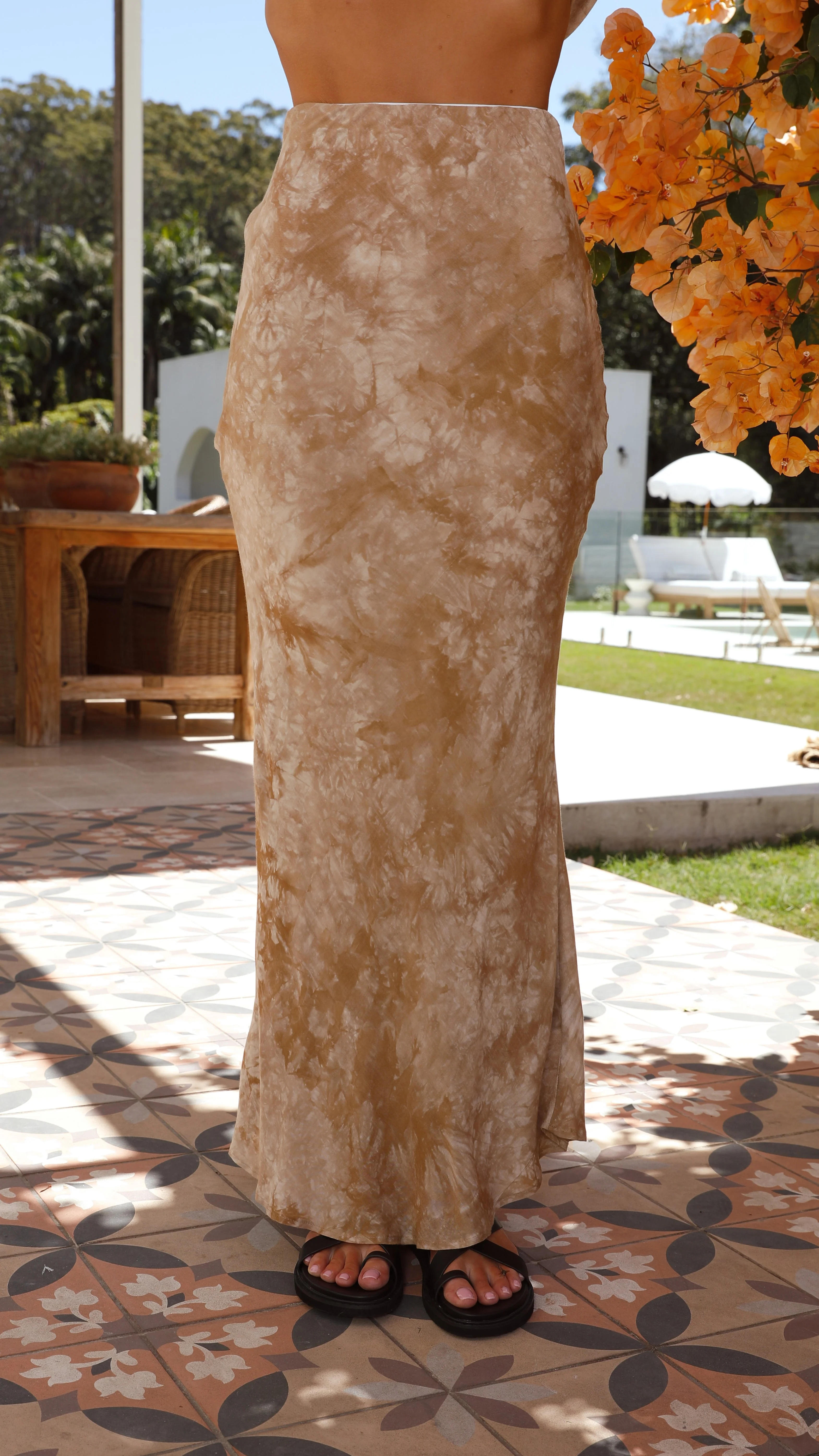 Yolanda Shirt and Maxi Skirt Set - Tan Tie Dye