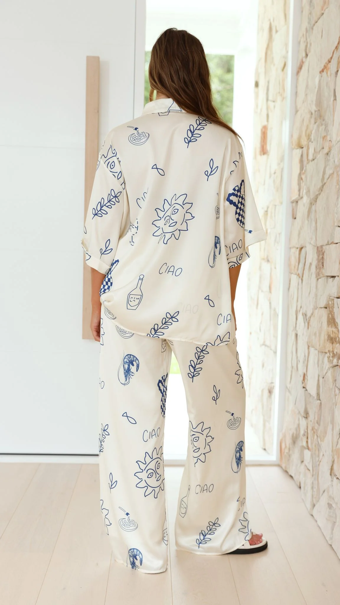 Bailie Shirt and Pants Set - Beige/Blue