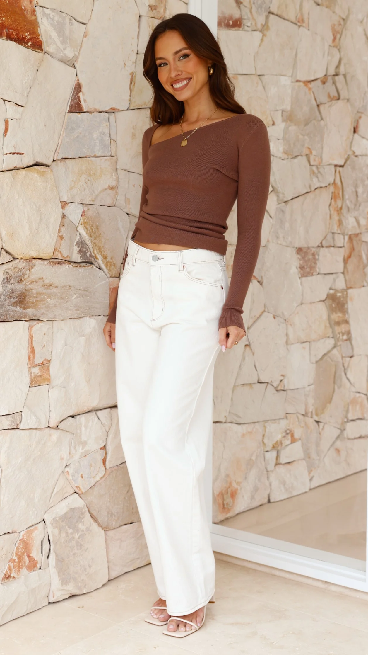 Lakota Asymmetrical Long Sleeve Top - Chocolate