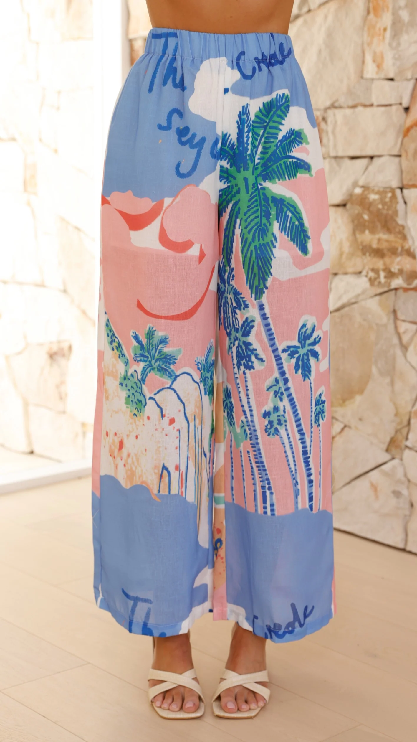 Sabia Pants - Pink / Blue Print