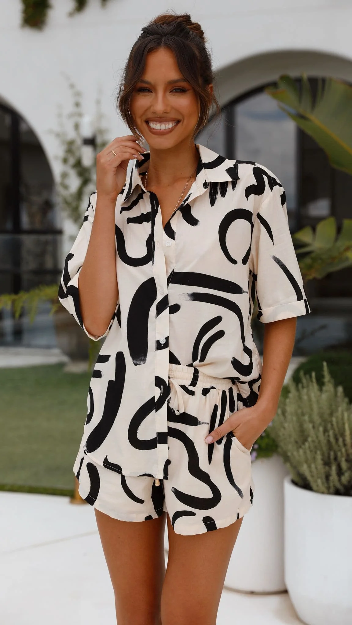 York Button Up Shirt - Sand/Black