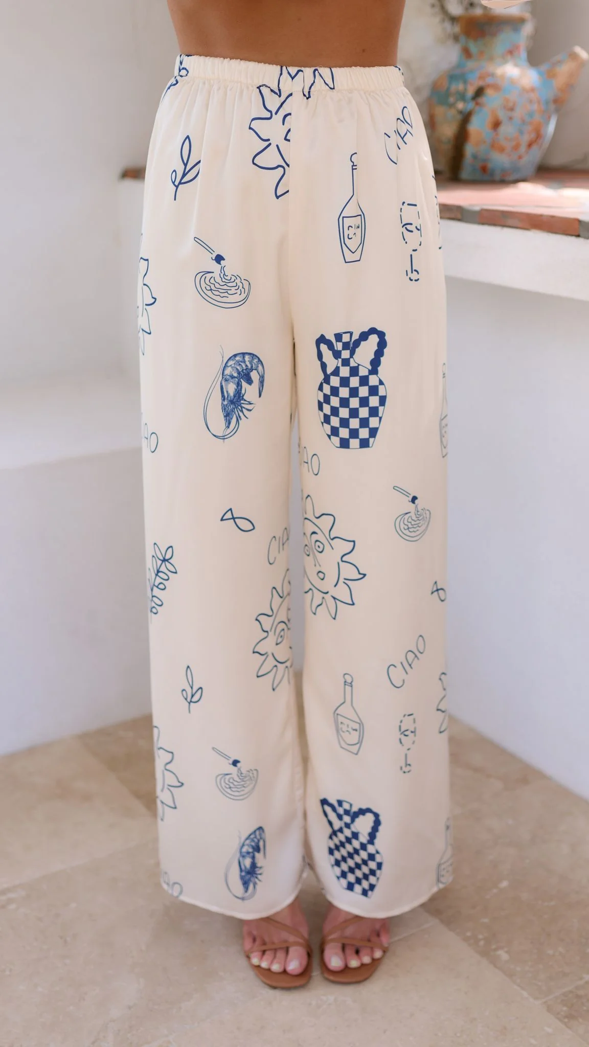 Bailie Shirt and Pants Set - Beige/Blue